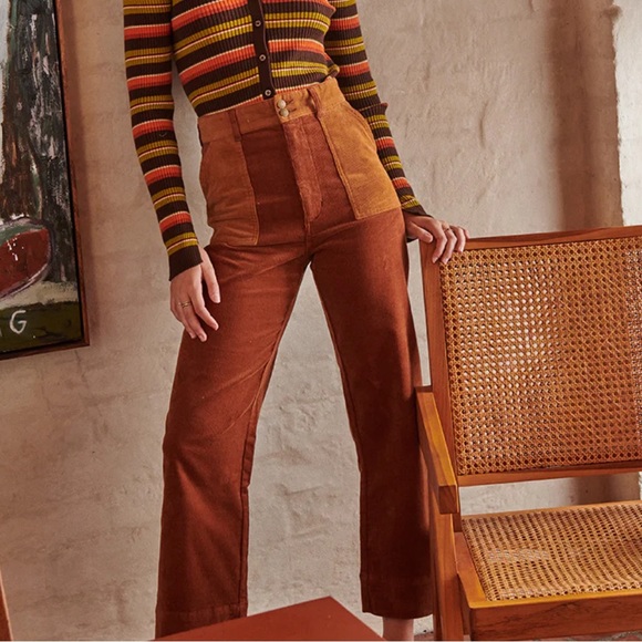 Hammies Pants - Corduroy High-Waist Patch Front Pants - Brown